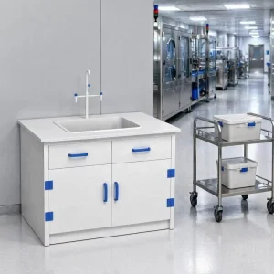Professional Chemical Resistant PP Laboratory Sink Cabinet with Sink and 3 Way Faucet for School Hospital Lab Safety