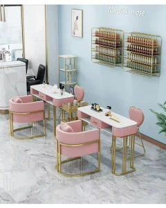 Professional Equipment Manicure Desk Client Table Nail Table Pink Metal Beauty Salon Furniture Grey Fengxiang1987 Luxury