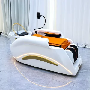 Professional Ergonomic Fiberglass Shampoo Chair Modern Hair Washing Bed Salon Furniture with Phone Holder Deep Basin Shampoo Bed
