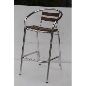 Professional Factory Outdoor Bistro Cafe Aluminium Wooden Plastic Wood Patio Furniture High Bar Stool Chair