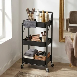 Professional Foldable 3 Tier Salon Trolley Metal Rolling Utility Cart Space Saving Mobile Storage for Beauty Spa Hairdressing