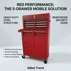 Professional Heavy Duty Red Rolling Tool Chest 5 Drawer Movable Tool Box Cabinet Wheels Lockable Storage for Outdoor Workshop