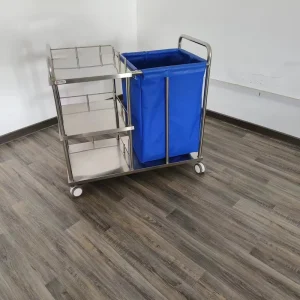 Professional Hospital Medical Laundry Cart Stainless Steel Linen Trolley Nursing Dirty Clothes Bag Cart 3 Shelves for Hospital