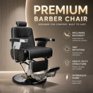 Professional Hydraulic Barber Chair Modern Salon Styling Chair PU Leather Reclining Hair Cutting Chair Heavy Duty Black