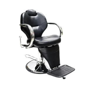 Professional Hydraulic Reclining Barber Chair Black PU Leather Chrome Base 360 Rotating Chair for Hair Cutting & Beard Shaving