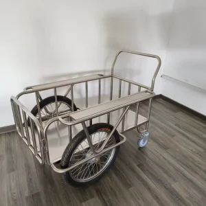 Professional ICU Medical Transportation Trolley Stainless Steel Hospital Logistics Cart with Large Wheels for Ward Laundry
