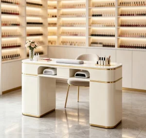 Professional Luxury Manicure Table and Chair Set Custom Size and Color Fashionable Nail Table Salon and Beauty Shop Furniture