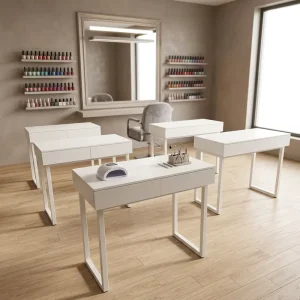 Professional Manicure Furniture Nail Salon Tables White Wood Style Salon Furniture LOW MOQ Modern Salon Nail Table