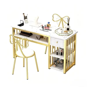 Professional Manicure Nail Table Salon Nail Art Desk with Storage Drawer and Comfortable Stool for Beauty Salon
