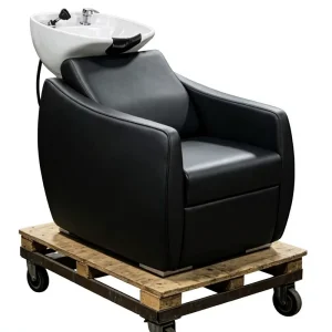 Professional Modern Design Hair Salon Shampoo Chair with Black Ceramic Washing Basin Made From Wood for Workshops