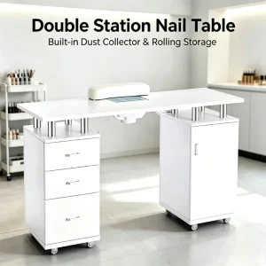 Professional Modern Design Nail Table White Countertop with Dust Collector for Salon Mall or Nail Bar