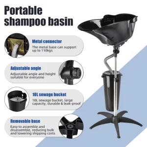 Professional Modern Design Plastic Hair Basin for Salons Barber Shops Black Barber Shop Shampoo Basin with Portable Water Bucket
