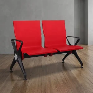 Professional Modern Double Seater PU Leather Durable Waiting Chairs Aluminum Alloy Armrest Legs for Airport Bank Hospital Public