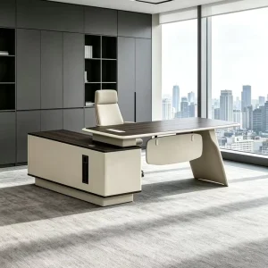 Professional Modern L Shaped Executive Desk with Storage Cabinet Wooden Material for Hotel and Apartment Use