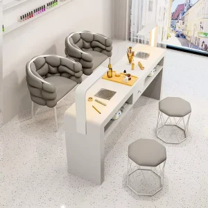 Professional Modern Mall Nail Technology Manicure Table White Wood Salon Furniture Set Compartments Independent Sockets Nail