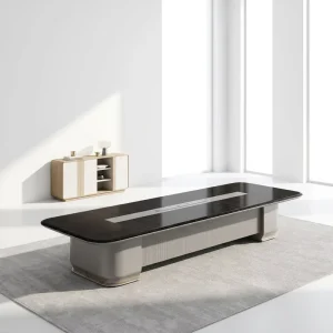 Professional Modern Meeting Table Integrated Cable Box Wireless Charging Extendable CEO Executive Desk E1 MDF High Gloss