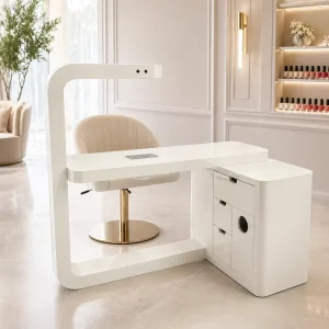 Professional Modern Nail Salon Equipment Table Manicure Desk White Wooden Beauty Salon Nail Tables with Nail Dust Collector