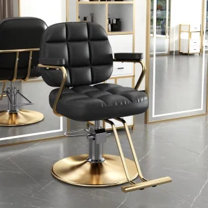 Professional Pedicure Hairdresser Chair for Beauty Salon Barbershop Black Gold Barber’s Chair Leather Tilt Synthetic Leather