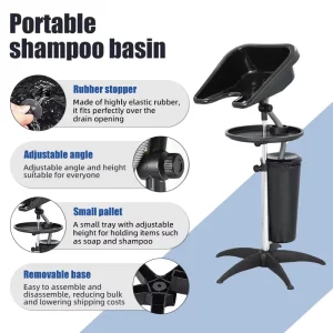 Professional Portable Shampoo Bowl with Water Bucket and Tool Tray Mobile Salon Hair Washing Basin Sink for Barbershop Home SPA