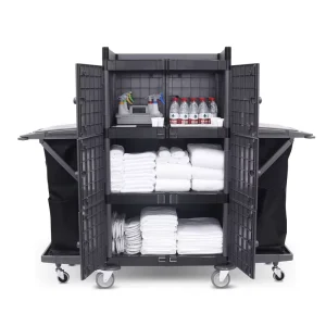 Professional Pp Plastic Housekeeping Trolley Janitor Cart Hotel Room Attendant Maid Service Housekeeping Cart