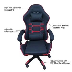 Professional Racing Game Chair with Removable Headrest Lumbar Pillow 360 Swivel Reclining Office Chair for Gaming Room Streaming