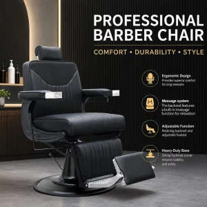 Professional Reclining Barber Chair with Massage Backrest Hydraulic Salon Chair Customizable Factory Direct Styling Seat