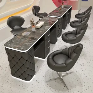Professional Salon Furniture Metal Frame Marble Top Nail Tech Table Manicure Table and Chair