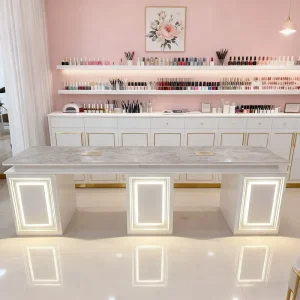 Professional Salon Manicure Table White Wood Nail Table With Fan Vacuum Cleaner and Power Socket