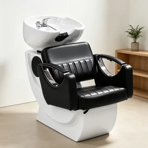 Professional Salon Reclining Chair Hair Washing Chair Massage Chair Eco-Friendly PU Leather Fiberglass Frame Ceramic Black