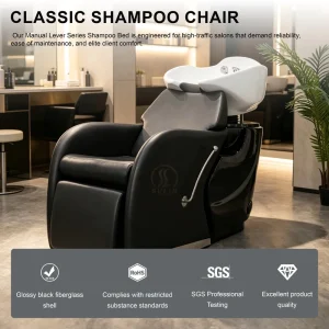 Professional Salon Shampoo Chair Luxury Backwash Unit with Manual Adjustable Leg Rest Ceramic Bowl Factory Direct Sale