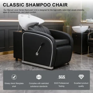 Professional Salon Shampoo Chair Luxury Backwash Unit with Manual Adjustable Leg Rest Ceramic Bowl Factory Direct Sale