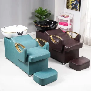 Professional Salon Shampoo Chair Modern Design Metal and Leather Ergonomic Durable Commercial Use High Density Sponge