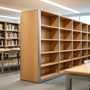 Professional School Hospital Library Furniture Wooden Bookcase Stainless Steel Frame Modular Adjustable Shelving Storage Display