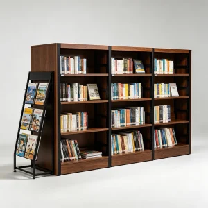 Professional School Library Furniture Wooden Bookcase Magazine Rack Sturdy Cabinet Strong Metal Steel Frame Bookshelf
