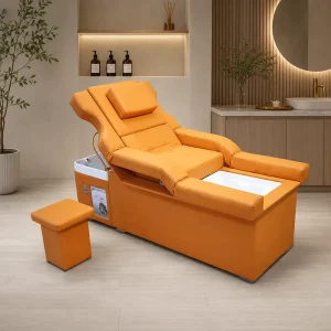 Professional Shampoo Chair Orange Leather Integrated Head Spa System for High-end Hair Salon Equipment