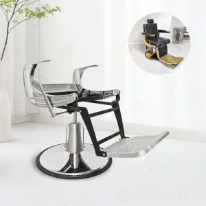 Professional Silver Men’s Reclining Barber Chair Frame and Accessories for Modern Barber Chair