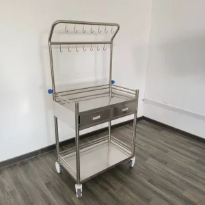 Professional Stainless Steel Hospital Medical Trolley Nursing Infusion Cart with IV Pole 2 Drawers for Dental Clinic ICU Ward