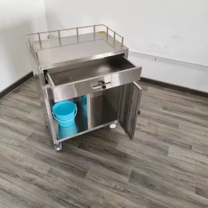 Professional Stainless Steel Medical Dressing Trolley Hospital Waste Cart with Bucket and Double Lids for Hospital Clinic ICU
