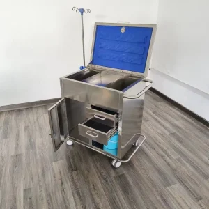 Professional Stainless Steel Medical Dressing Trolley Hospital Waste Cart with Bucket and Lockable Drawer Cabinet for Hospital