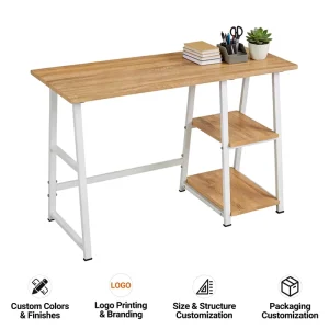Professional Supply Space Saving Sturdy Writing Table Manufacturer Price Home Office Desk with Under Desk Shelves