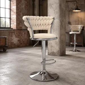 Professional Swivel Adjustable Height Chrome Frame with Soft Woven Backrest for Cafe Bar Stool