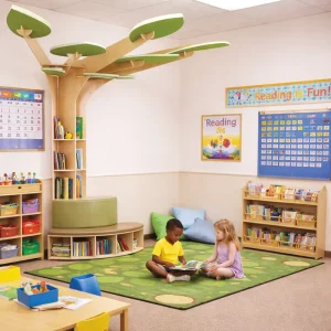 Professional Wooden Kindergarten Furniture Corner Tree Bookshelf for Preschool Daycare Classroom Library