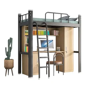 Promotional Easy Assembly Heavy Duty Metal School Dormitory Hostel Furniture Student Loft Iron Bunk Bed Design