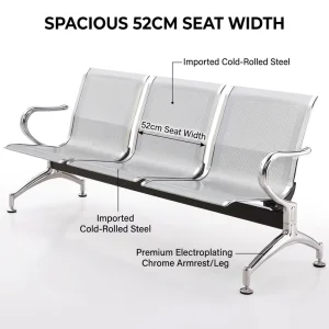 Public Area 3 Seater Beam Seating Cold Rolled Steel Perforated Chrome Frame Clinic Airport Waiting Chair Factory Supply