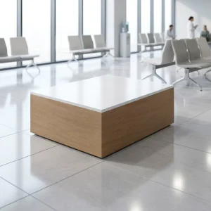Public Waiting Area Sofa Connector Table E0 Grade Plywood Faux Stone Top Lounge Table