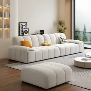 Puff Sofa Cream Style Three Seat Straight Sofa Minimalist Italian Design Fabric Chaise Sofa Sponge Living Room Small Apartment