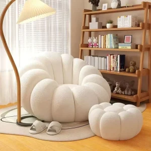 Pumpkin Shaped Single Lazy Sofa Modern Tufted Beanbag Sofa Reclining Comfortable Small Sofa for Living Room and Bedroom