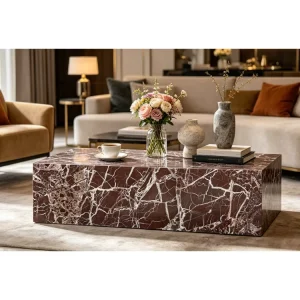 Purple White Veins Rosso Red Marble Rosa Levanto Coffee Table for Luxury Modern Living Room