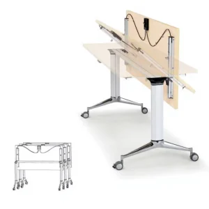 QS TD03 Melamine Laminated Board Flip up Mobile Desks School Training Table Utility Office Movable Training Table