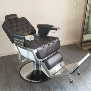 Quality Beauty Hair Salon Furniture Midcentury Foldable Reclining Barber Burgundy Leather Outdoor School Barber Chair